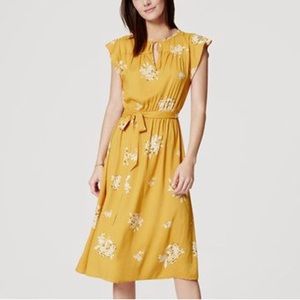 Loft Yellow Floral Tie Waist Dress